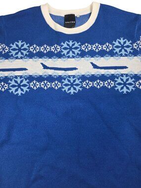 United Airlines Blue Snowflake Crewneck Sweater, Men's Large